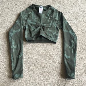 GYMSHARK Adapt Camo Seamless Long Sleeve Crop Top, Size: XS